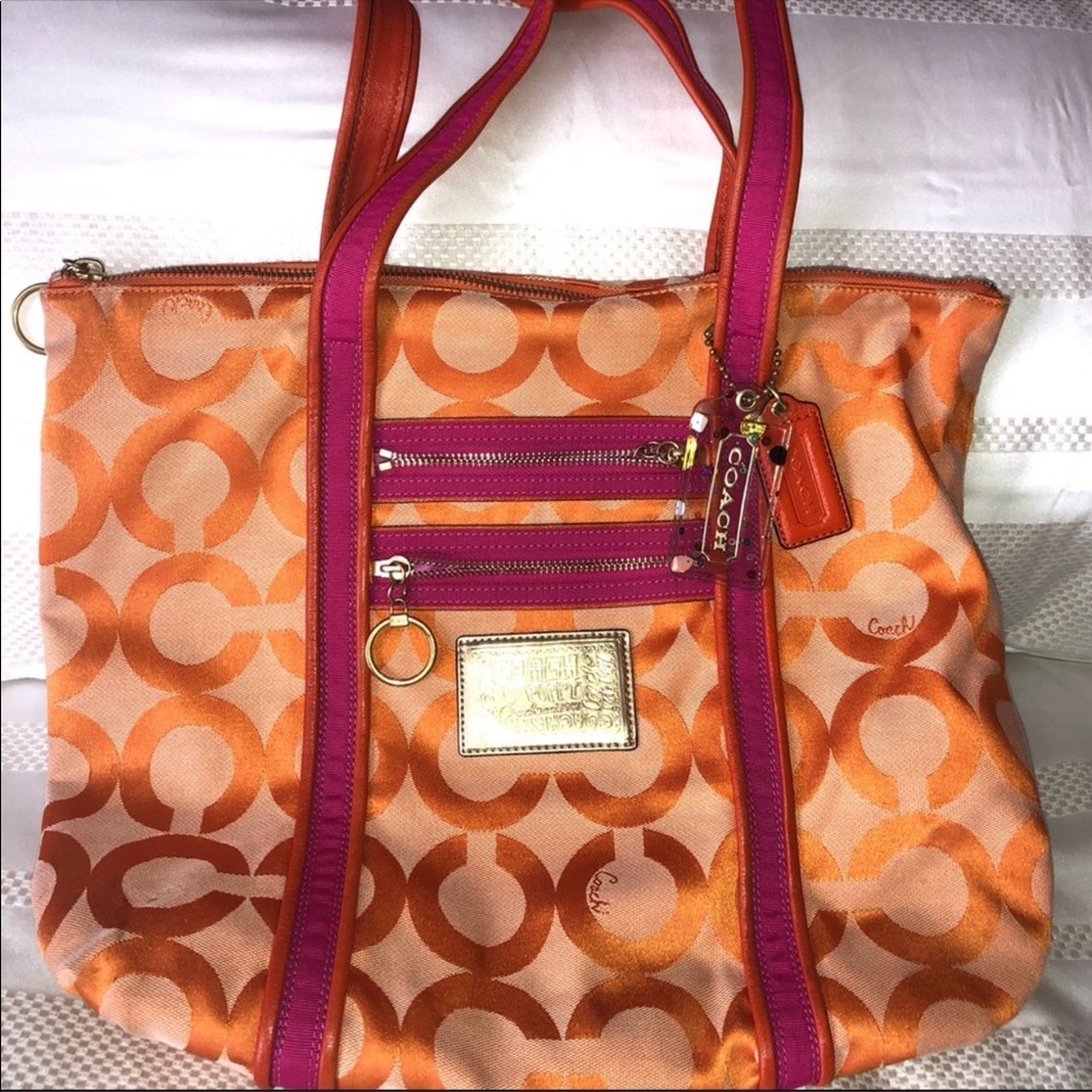 Coach Poppy handbag in Orange and Pink